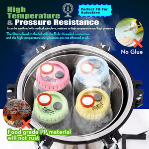 Planet Gates Liquid Culture Lids - Autoclavable WIDE Mouth Jar Lids with Heavy Duty  Injection Port for Mushroom Cultivation