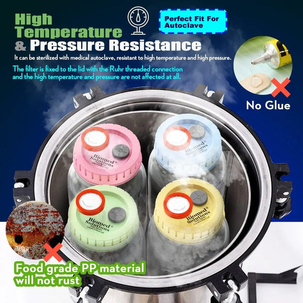 Planet Gates Liquid Culture Lids - Autoclavable WIDE Mouth Jar Lids with Heavy Duty  Injection Port for Mushroom Cultivation