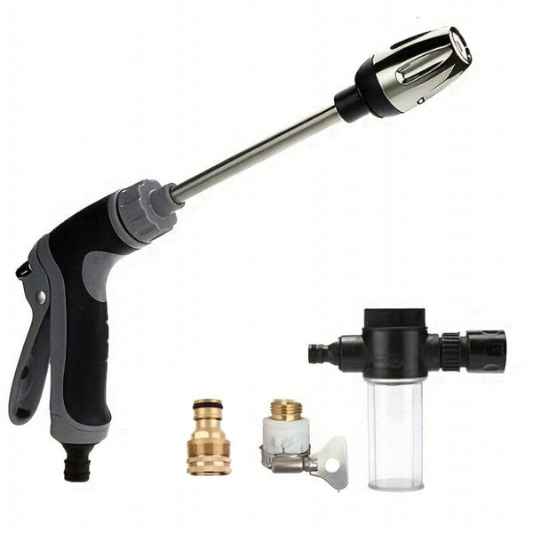 Planet Gates Long Rod Shower + Foam Pot + Faucet Joint 1pc Long Bar High Pressure Gun, Car Wash Water Gun, Garden Hose Nozzle, Garden Watering Water Gun, Household Car Wash Tool, Rubberized Handle Spray Gun