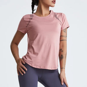 Planet Gates Loose Yoga Clothes Tops Short-Sleeved Running Quick-Drying Clothes T-Shirts Short Sports Hollow Fitness Clothes Women's Blouses