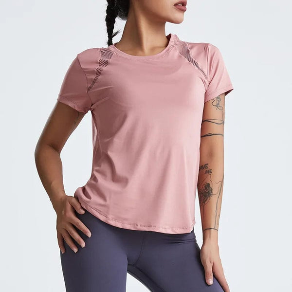 Planet Gates Loose Yoga Clothes Tops Short-Sleeved Running Quick-Drying Clothes T-Shirts Short Sports Hollow Fitness Clothes Women's Blouses