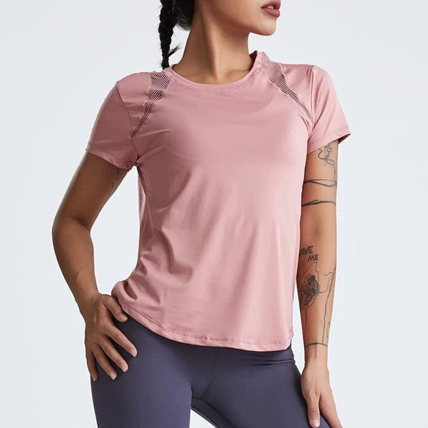 Planet Gates Loose Yoga Clothes Tops Short-Sleeved Running Quick-Drying Clothes T-Shirts Short Sports Hollow Fitness Clothes Women's Blouses