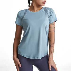 Planet Gates Loose Yoga Clothes Tops Short-Sleeved Running Quick-Drying Clothes T-Shirts Short Sports Hollow Fitness Clothes Women's Blouses