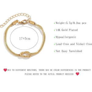 Planet Gates Love Knot Bracelets for Women 14K Gold Plated Dainty Snake Chain Infinity Bracelet Adjustable Stainless Steel Jewelry Gifts