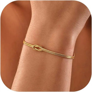 Planet Gates Love Knot Bracelets for Women 14K Gold Plated Dainty Snake Chain Infinity Bracelet Adjustable Stainless Steel Jewelry Gifts