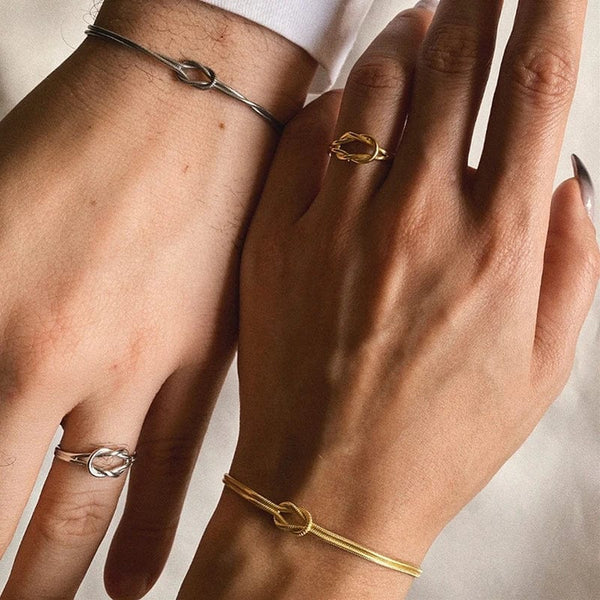 Planet Gates Love Knot Couple Bracelets 14K Real Gold Plated Stainless Steel Bracelets for Women Adjustable Gifts for Couples Dainty Fashion
