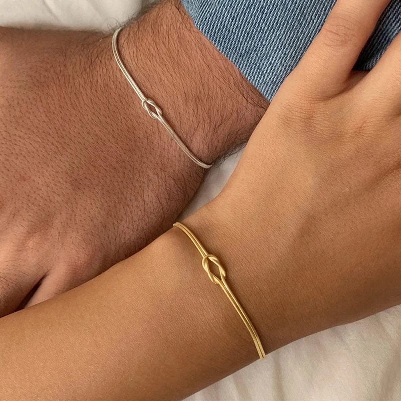 Planet Gates Love Knot Couple Bracelets 14K Real Gold Plated Stainless Steel Bracelets for Women Adjustable Gifts for Couples Dainty Fashion