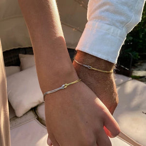 Planet Gates Love Knot Couple Bracelets 14K Real Gold Plated Stainless Steel Bracelets for Women Adjustable Gifts for Couples Dainty Fashion