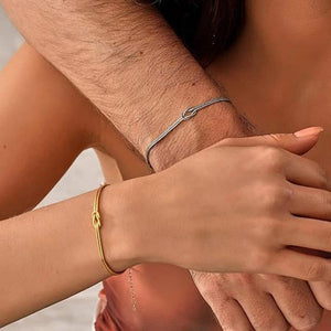 Planet Gates Love Knot Couple Bracelets 14K Real Gold Plated Stainless Steel Bracelets for Women Adjustable Gifts for Couples Dainty Fashion