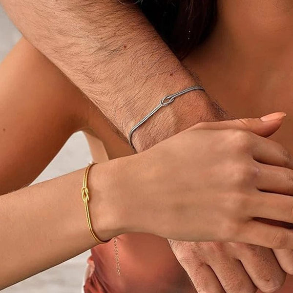 Planet Gates Love Knot Couple Bracelets 14K Real Gold Plated Stainless Steel Bracelets for Women Adjustable Gifts for Couples Dainty Fashion