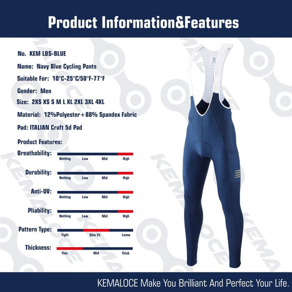 Planet Gates LS-GREY / XL KEMALOCE Men Cycling Pants Summer&Autumn Quick Dry Blue/Black/Grey Gel Pad MTB Bike Bib Pants High End Breathable Long Tights