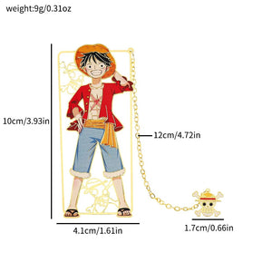 Planet Gates Luffy Anime One Piece Figure Metal Bookmarks with Tassel Luffy Uta Shanks Gold Color Book Marks Gifts for Fans Collection Supplies