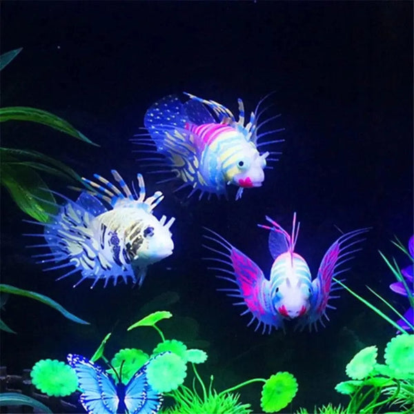 Planet Gates Luminous Lionfish Fish Tank Landscape Small Aquarium Artificial Silicone Fake Fish Floating Glow In Dark Ornament Home Decor
