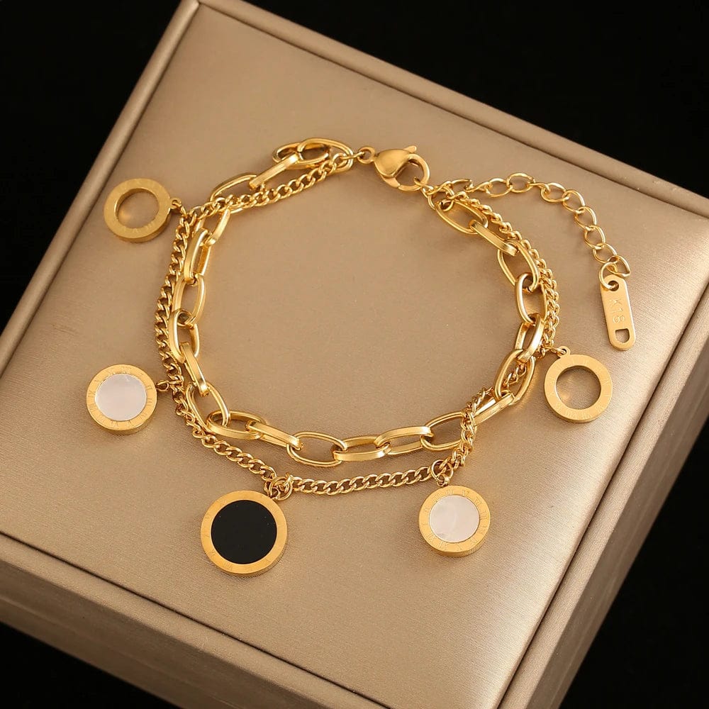 Planet Gates Luxury Famous Brand Jewelry  Gold color Stainless Steel Roman numerals Bracelets & Bangles Female Charm Bracelet For Women