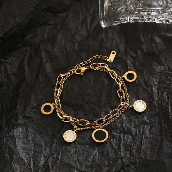 Planet Gates Luxury Famous Brand Jewelry  Gold color Stainless Steel Roman numerals Bracelets & Bangles Female Charm Bracelet For Women