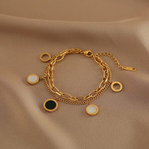 Planet Gates Luxury Famous Brand Jewelry  Gold color Stainless Steel Roman numerals Bracelets & Bangles Female Charm Bracelet For Women
