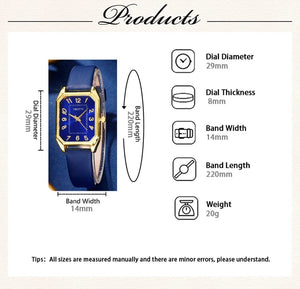 Planet Gates Luxury Fashion Square Women's Watches Brand Ladies Quartz Wristwatch Classic Simple Femme Blue Leather Band Relogio Feminino