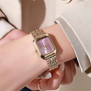 Planet Gates Luxury Ladies Fashion Quartz Watch Simple Scale Square Quality Gold Plated Women Watches Business Stainless Steel Folding Clock
