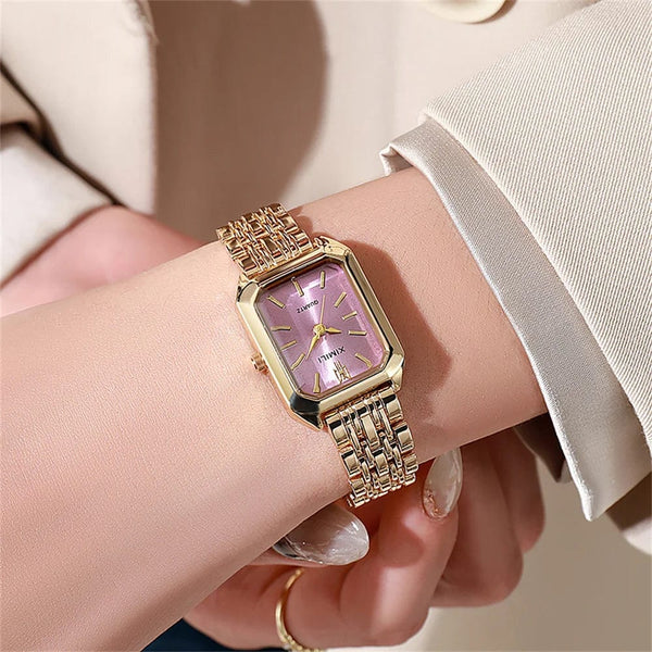 Planet Gates Luxury Ladies Fashion Quartz Watch Simple Scale Square Quality Gold Plated Women Watches Business Stainless Steel Folding Clock