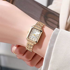 Planet Gates Luxury Ladies Fashion Quartz Watch Simple Scale Square Quality Gold Plated Women Watches Business Stainless Steel Folding Clock