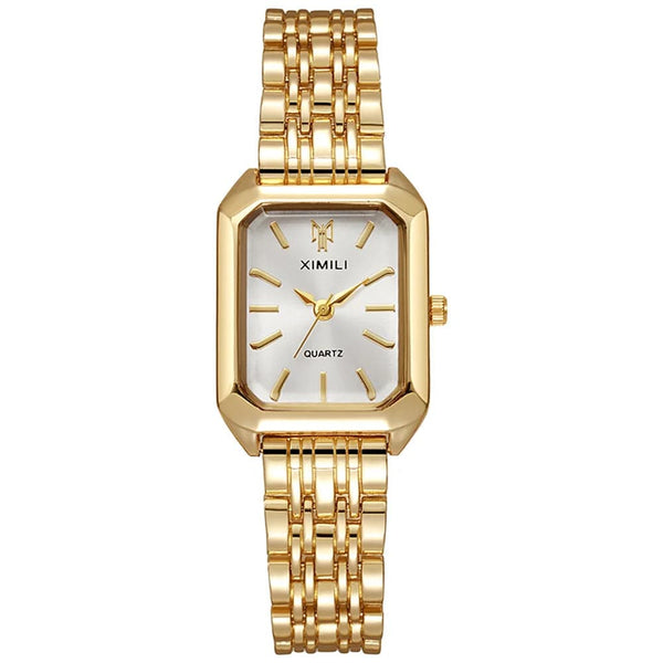 Planet Gates Luxury Ladies Fashion Quartz Watch Simple Scale Square Quality Gold Plated Women Watches Business Stainless Steel Folding Clock