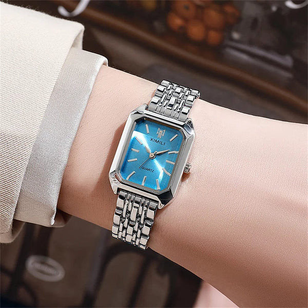 Planet Gates Luxury Ladies Fashion Quartz Watch Simple Scale Square Quality Gold Plated Women Watches Business Stainless Steel Folding Clock