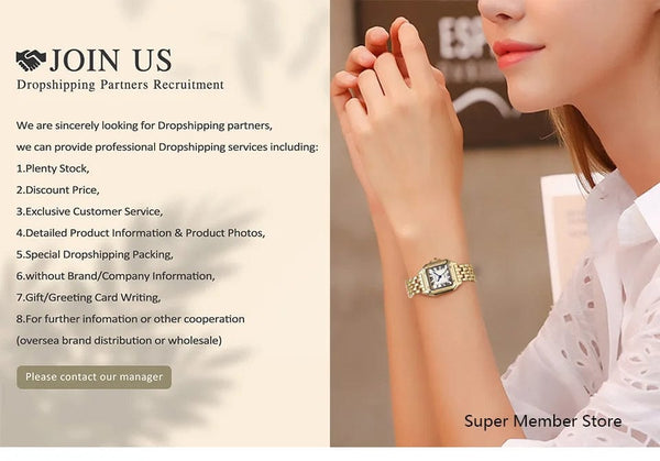 Planet Gates Luxury Ladies Fashion Quartz Watch Simple Scale Square Quality Gold Plated Women Watches Business Stainless Steel Folding Clock