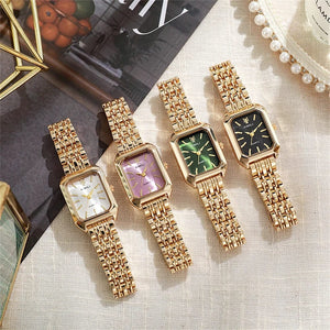 Planet Gates Luxury Ladies Fashion Quartz Watch Simple Scale Square Quality Gold Plated Women Watches Business Stainless Steel Folding Clock