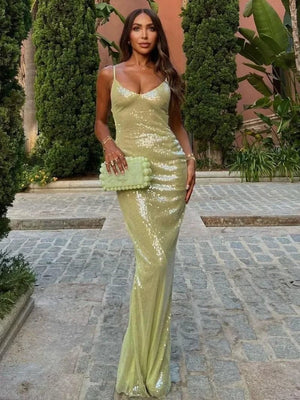 Planet Gates Luxury Sequins Backless High Slit Evening Long Dress 2024 Elegant WomenSleeveless High Waist Tunic Bodycon Holiday Party Dresses