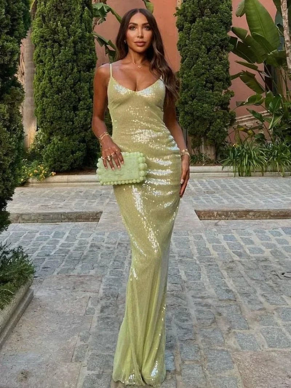 Planet Gates Luxury Sequins Backless High Slit Evening Long Dress 2024 Elegant WomenSleeveless High Waist Tunic Bodycon Holiday Party Dresses