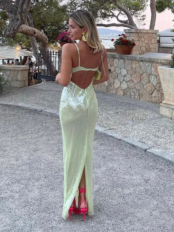 Planet Gates Luxury Sequins Backless High Slit Evening Long Dress 2024 Elegant WomenSleeveless High Waist Tunic Bodycon Holiday Party Dresses