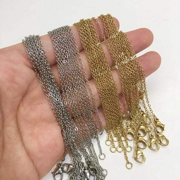 Planet Gates LUXUSTEEL 10Pcs/Lot Stainless Steel Chains 2mm/1mm O Shape Rolo Link Cuban Long Necklace For Women Pendant DIY Jewelry Wholesale
