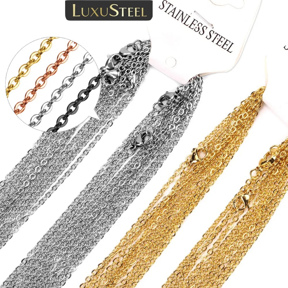 Planet Gates LUXUSTEEL 10Pcs/Lot Stainless Steel Chains 2mm/1mm O Shape Rolo Link Cuban Long Necklace For Women Pendant DIY Jewelry Wholesale
