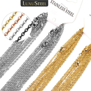 Planet Gates LUXUSTEEL 10Pcs/Lot Stainless Steel Chains 2mm/1mm O Shape Rolo Link Cuban Long Necklace For Women Pendant DIY Jewelry Wholesale