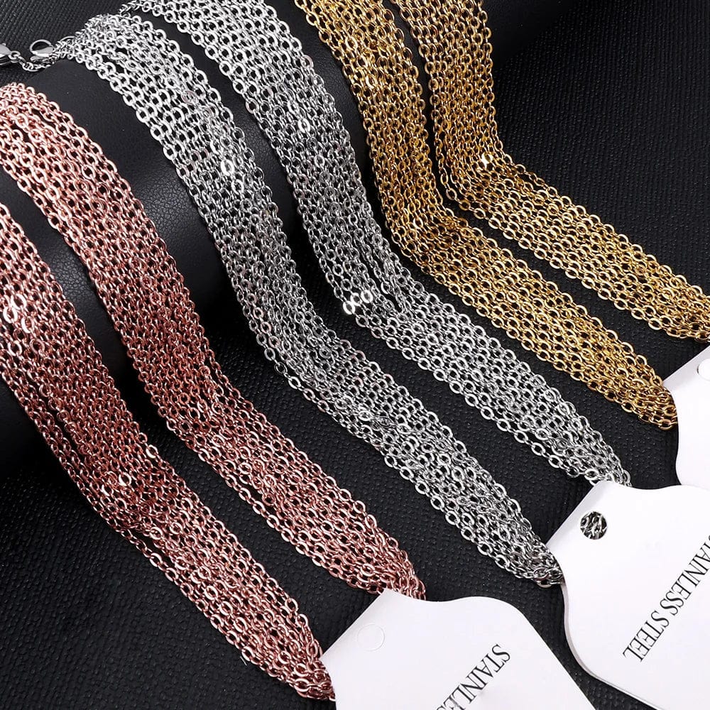Planet Gates LUXUSTEEL 10Pcs/Lot Stainless Steel Chains 2mm/1mm O Shape Rolo Link Cuban Long Necklace For Women Pendant DIY Jewelry Wholesale