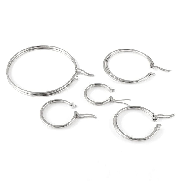 Planet Gates LUXUSTEEL 2Pcs 10-70mm Stainless Steel Hoop Earrings For Women Men Silver Color Round Small Big Circle Huggies Punk Jewelry
