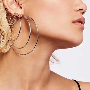 Planet Gates LUXUSTEEL 2Pcs 10-70mm Stainless Steel Hoop Earrings For Women Men Silver Color Round Small Big Circle Huggies Punk Jewelry