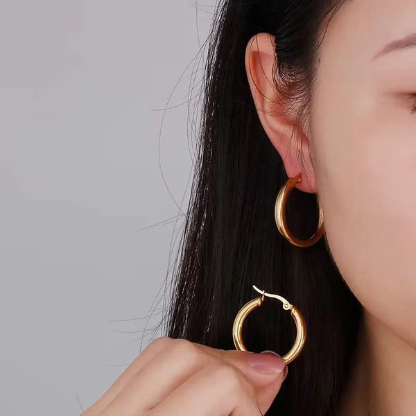 Planet Gates LUXUSTEEL 2Pcs 10-70mm Stainless Steel Hoop Earrings For Women Men Silver Color Round Small Big Circle Huggies Punk Jewelry