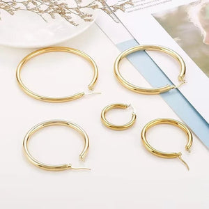 Planet Gates LUXUSTEEL 2Pcs 10-70mm Stainless Steel Hoop Earrings For Women Men Silver Color Round Small Big Circle Huggies Punk Jewelry