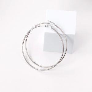 Planet Gates LUXUSTEEL 2Pcs 10-70mm Stainless Steel Hoop Earrings For Women Men Silver Color Round Small Big Circle Huggies Punk Jewelry