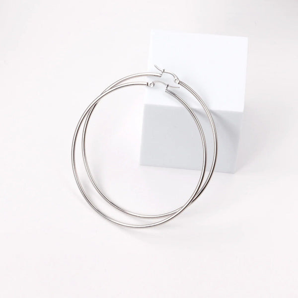 Planet Gates LUXUSTEEL 2Pcs 10-70mm Stainless Steel Hoop Earrings For Women Men Silver Color Round Small Big Circle Huggies Punk Jewelry