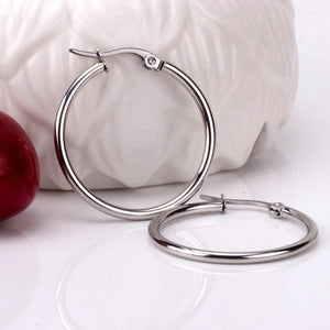Planet Gates LUXUSTEEL 2Pcs 10-70mm Stainless Steel Hoop Earrings For Women Men Silver Color Round Small Big Circle Huggies Punk Jewelry