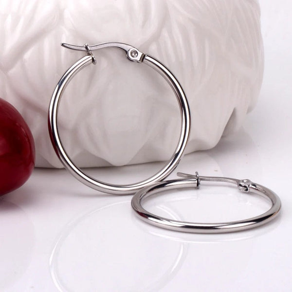 Planet Gates LUXUSTEEL 2Pcs 10-70mm Stainless Steel Hoop Earrings For Women Men Silver Color Round Small Big Circle Huggies Punk Jewelry