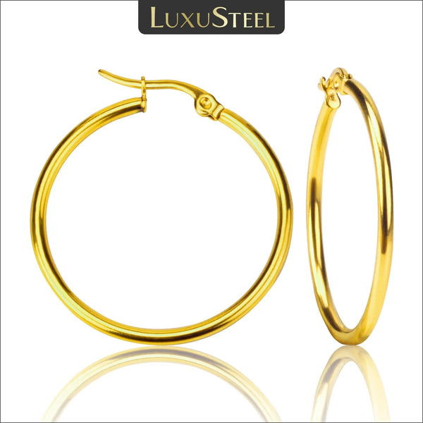 Planet Gates LUXUSTEEL Gold Color Stainless Steel Hoop Earrings For Women Men Big/Small Circle Round Ear Jewelry Bijoux Acier Inoxidable