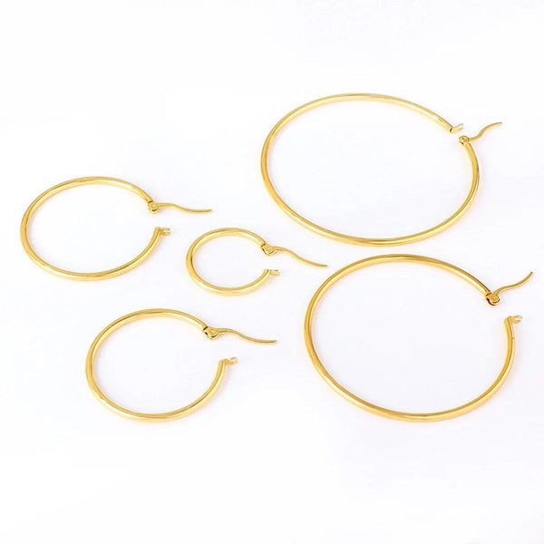 Planet Gates LUXUSTEEL Gold Color Stainless Steel Hoop Earrings For Women Men Big/Small Circle Round Ear Jewelry Bijoux Acier Inoxidable
