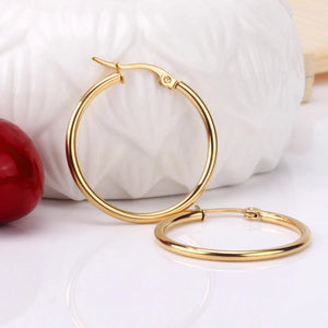 Planet Gates LUXUSTEEL Gold Color Stainless Steel Hoop Earrings For Women Men Big/Small Circle Round Ear Jewelry Bijoux Acier Inoxidable
