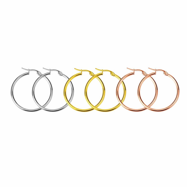 Planet Gates LUXUSTEEL Gold Color Stainless Steel Hoop Earrings For Women Men Big/Small Circle Round Ear Jewelry Bijoux Acier Inoxidable