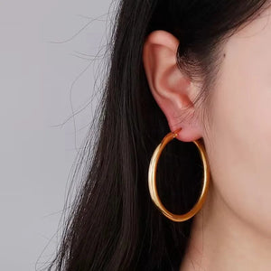 Planet Gates LUXUSTEEL Gold Color Stainless Steel Hoop Earrings For Women Men Big/Small Circle Round Ear Jewelry Bijoux Acier Inoxidable