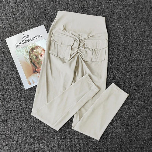 Planet Gates Lvory / M TRY TO BN Fitness Yoga Pants Sports Stretch Leggings Pocket Women Nude High Waist Push Up Leggings Workout Running Gym Clothing