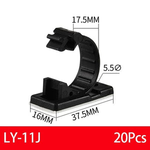 Planet Gates LY-12J 20PCS Self-Adhesive Cable Organizer Clips Management Wire Holder USB Winder Desktop Line Clamp Sticky Adjustable LY-4/6/8 Black